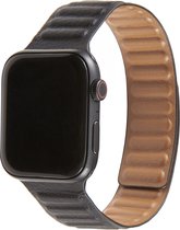 Geschikt voor Apple Watch Bandje 42/44/45mm - Leer met magneetsluiting - Zwart