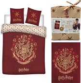 Harry Potter Dekbedovertrek Red Draco Logo- 1 persoons 140x200- 100% biologisch Katoen, incl. Fleece deken Harry Potter- 100x140