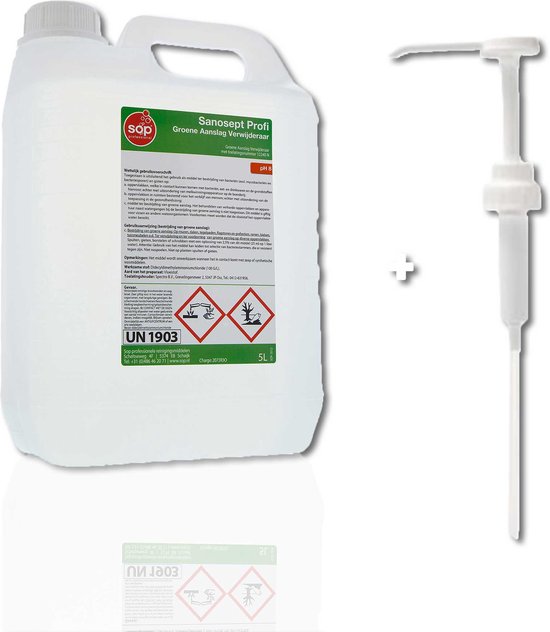 SOP - Groene aanslag verwijderaar 5 Ltr met doseerpomp - Geconcentreerd - Verwijdert algen van uw oprit, bestrating, balkon, dak, etc.