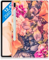 TPU Hoes Geschikt voor Samsung Galaxy Tab S7FE Silicone Case Bosje Bloemen met transparant zijkanten