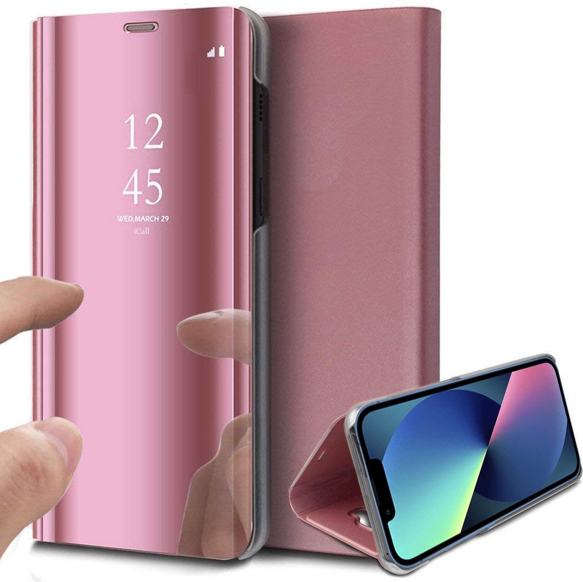 Hoesje geschikt voor iPhone 13 - Spiegel Book Case - Roze