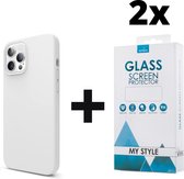 Siliconen Backcover Hoesje iPhone 12 Pro Wit - 2x Gratis Screen Protector - Telefoonhoesje - Smartphonehoesje