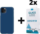 Siliconen Backcover Hoesje iPhone 11 Pro Max Blauw - 2x Gratis Screen Protector - Telefoonhoesje - Smartphonehoesje