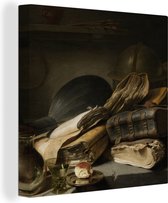 Stilleven schilderij - Boeken - Jan Lievens - Oude meester - Bruin - Canvas stilleven - Stilleven boeken - Wanddecoratie - 50x50 cm