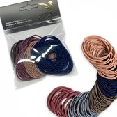 Savage Dutchmen® Haarelastiekjes - Ø 4,5 cm. / 2 mm. dik - 100 stuks - Blauw - Licht blauw - Beige - Zacht roze - Bruin