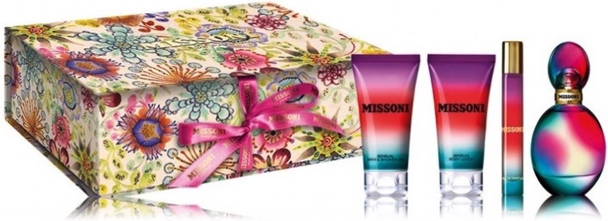 Missoni Missoni Giftset - 50 ml eau de parfum spray + 50 ml showergel + 50 ml bodylotion + 10 ml eau de parfum roll-on - cadeauset voor dames