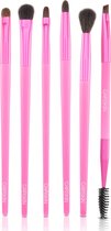 CAIRSKIN Professional Brush Set - 6 Neon Pink Eyeshadow & Brow Brushes Set inclusief CAIRSKIN Black Glitter Beauty Clutch - Oogschaduw & Wenkbrauw Penselen - Visagie Set - Vegan Brushes - New 2022