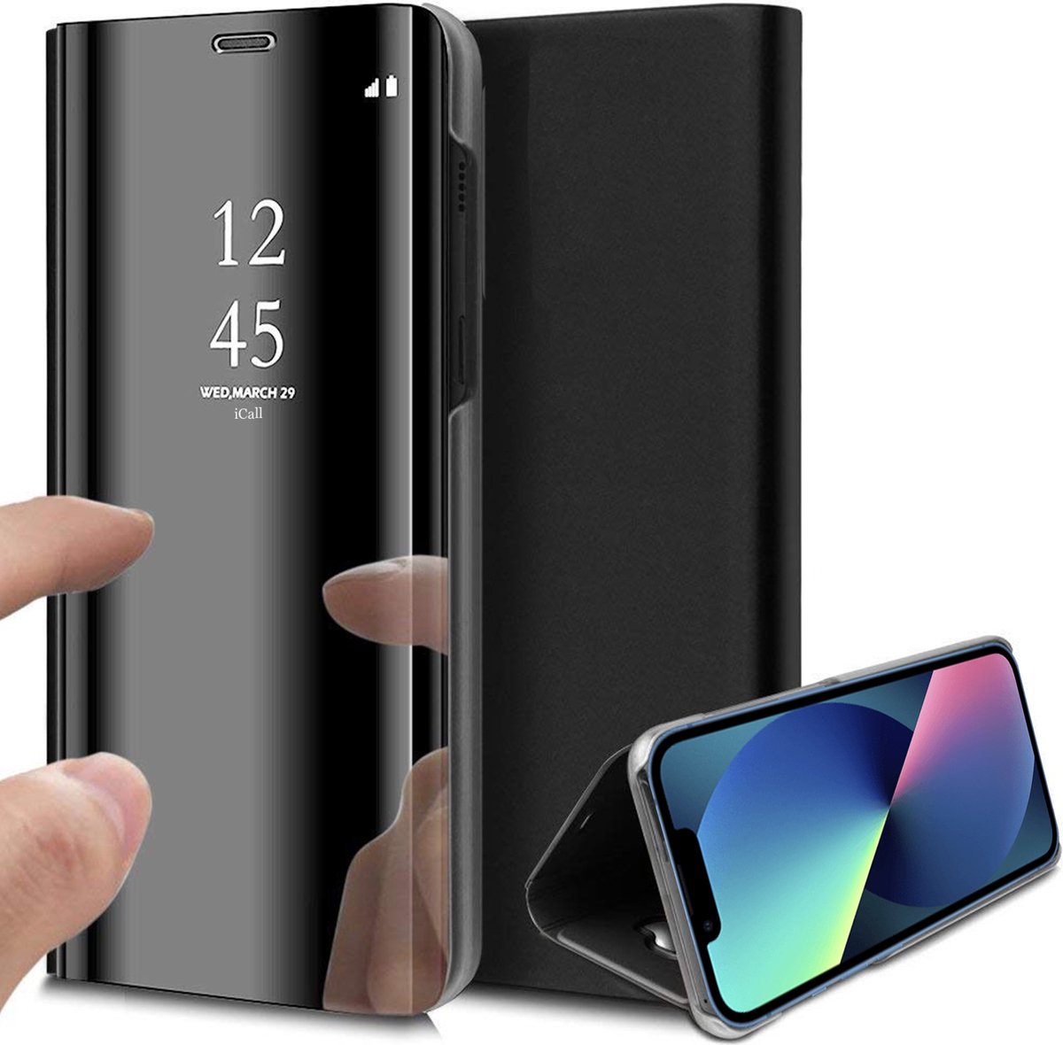 Hoesje geschikt voor iPhone 13 Mini - Spiegel Book Case - Zwart