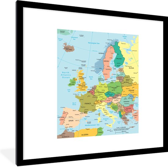 Fotolijst incl. Poster - Kaart - Europa - Politiek - 40x40 cm - Posterlijst