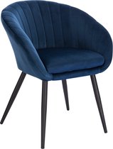 Kamyra® Velvet Eetkamerstoel met Armleuning - Ergonomische Stoel voor bij de Eettafel - Comfortabel - Kuipstoel - Donkerblauw