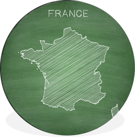 WallCircle - Wandcirkel - Muurcirkel - Illustratie van de kaart van Frankrijk op een groen krijtbord - Aluminium - Dibond - ⌀ 60 cm - Binnen en Buiten