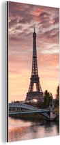 Wanddecoratie Metaal - Aluminium Schilderij Industrieel - Een mooie oranje lucht boven de Eiffeltoren in Parijs - 20x40 cm - Dibond - Foto op aluminium - Industriële muurdecoratie - Voor de woonkamer/slaapkamer