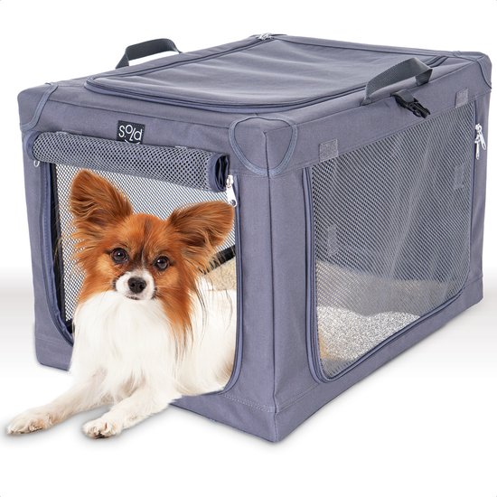 Hondenbench Opvouwbaar - Autobench Hond - Reisbench - Transportbox - Max gewicht hond 12 kg - Grijs - 61x46x43 cm