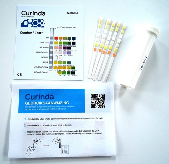 Urine Zelf Testen- 5 stuks - met duidelijk testblad - Urine teststrip voor o.a. Blaasontsteking - Brievenbus-levering - Zelftest Urineweginfectie - Levertest - Niertest - Ketose Strips - Bloed - Glucose - Urinetest - Curinda