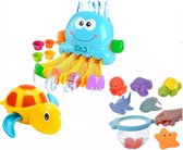 Badspeelgoed - Badspeeltjes - Speelgoed Bad - Baby cadeau - Peuter cadeau - Baby, Peuter, Kleuter - 0, 1, 2, 3, 4, 5 Jaar - Octopus met Waterglijbaan , Schepnetje met Knijpdiertjes  , Opwindbare Schildpad - Waterspeelgoed - Bewegend Speelgoed