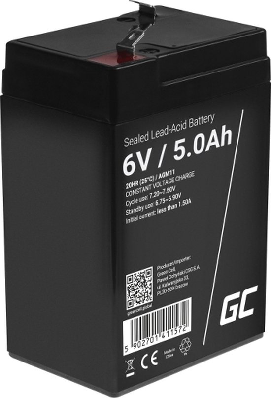 Green Cell 6V 5Ah (4.6mm) 5000mAh VRLA AGM accu | bol.com