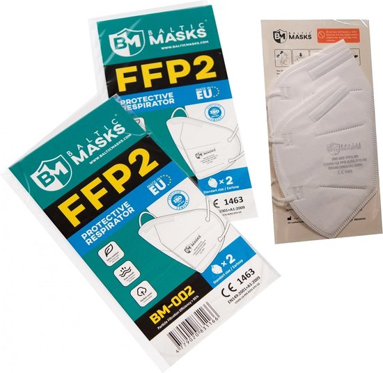 Baltic Masks FFP2 mondmasker 10 stuks Wit Verpakt per 2 Gelijk aan KN95 BM002