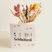 Droogbloemen en kaartvaas door de brievenbus - Bloomincard "Gefeliciteerd"