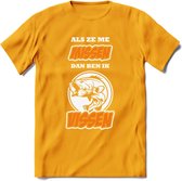 Als Ze Me Missen Dan Ben Ik Vissen T-Shirt | Oranje | Grappig Verjaardag Vis Hobby Cadeau Shirt | Dames - Heren - Unisex | Tshirt Hengelsport Kleding Kado - Geel - 3XL