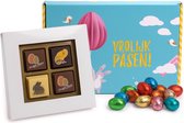 Paas brievenbusgeschenk 100 gram paaseitjes en 4 paas pralines