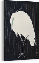 Schilderij op Canvas - 100 x 150 cm - Zilverreiger in de regen - Japanse kunst - Ohara Koson - Wanddecoratie - Muurdecoratie - Slaapkamer - Woonkamer