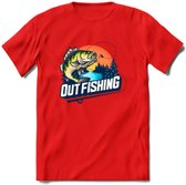 Fishing - Vissen T-Shirt | Beige | Grappig Verjaardag Vis Hobby Cadeau Shirt | Dames - Heren - Unisex | Tshirt Hengelsport Kleding Kado - Rood - XXL