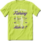 A Day Without Fishing - Vissen T-Shirt | Paars | Grappig Verjaardag Vis Hobby Cadeau Shirt | Dames - Heren - Unisex | Tshirt Hengelsport Kleding Kado - Groen - S