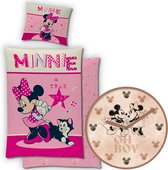 Disney Minnie Mouse Dekbedovertrek - Eenpersoons - 140 x 200 cm - Flanel , incl. wandklok Disney- Mickey en Minnie