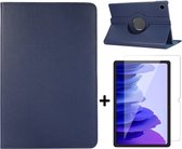 Samsung Galaxy Tab A8 2021 10.5 inch Hoes Donker Blauw & Glazen Screenprotector - Draaibare Tablet Case met Standaard