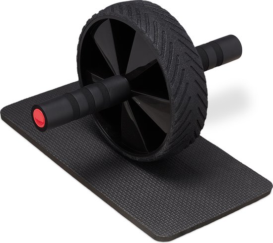 Relaxdays Ab Roller Met Kniematje - Trainingswiel - Ab Wheel - Fitnesswiel - Buikspiertrainer - Buikspierwiel - Zwart