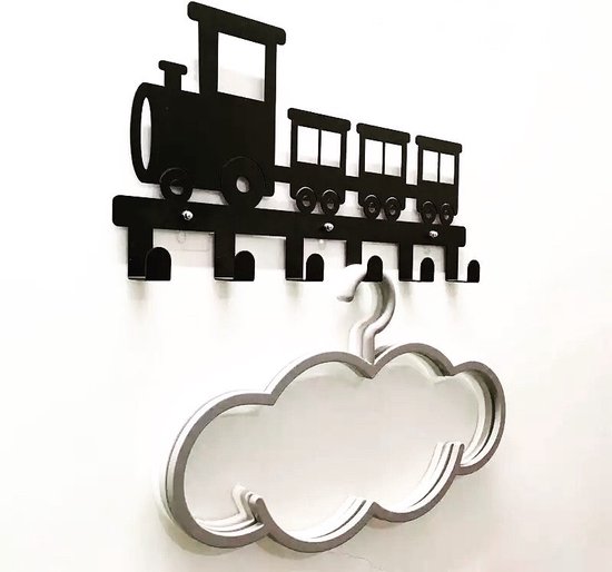 Kinderkapstok - trein - Kinderkapstok haakjes - Babykamer Kapstokken - babykamer - 6 haken – design Kapstokken - Inclusief bevestigingsmateriaal – Wandkapstok - Babykameraccessoires - Kinderkamer haakjes - Zwart - Modern — afbeelding 3