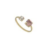 Victoria Cruz A3753-52DA Zilveren Ring - Dames - Kristal - 6,2 en 4,3 mm - Wit - Champagne - Maat 54 - Zilver - Gold Plated (Verguld/Goud op Zilver)