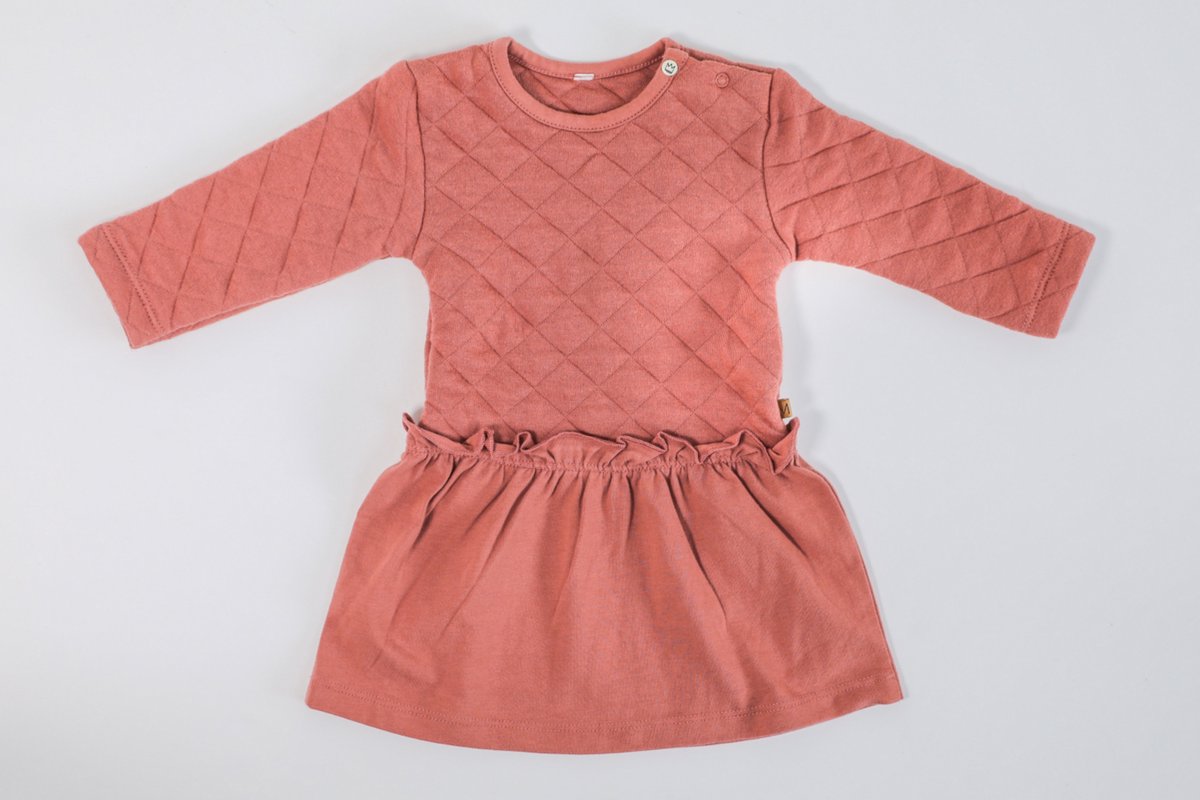 MXM Baby Jurk - Lange mouwen - Roze - Katoen - Warm - gewatteerd - Ronde hals - Drukknopen - Maat 92