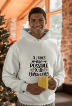 All Things Are Possible With Love & A Dog Hoodie, Hoodies Met Hondenthema, Cadeaus Voor Hondenliefhebbers, Sweatshirt Met Pootafdruk, D004-077W, 3XL, Wit