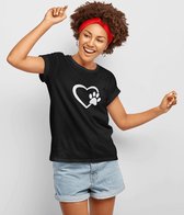 Paw Heart T-Shirt, Unique T-Shirt Gift For Dog Lovers, Cute Tees With Paw, Funny T-Shirts For Dog Owners, Unisex Soft Style T-Shirts, D001-068B, L, Zwart