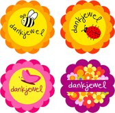 100 grote glanzende stickers - tekst 'dankjewel' - 45mm diameter - unieke sluitzegel voor briefomslagen - bedanksticker voor de online webshop.