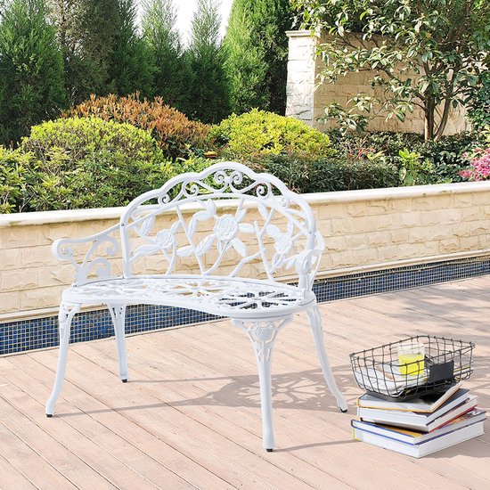 Banc de jardin deux places fonte 100x54x80 cm blanc