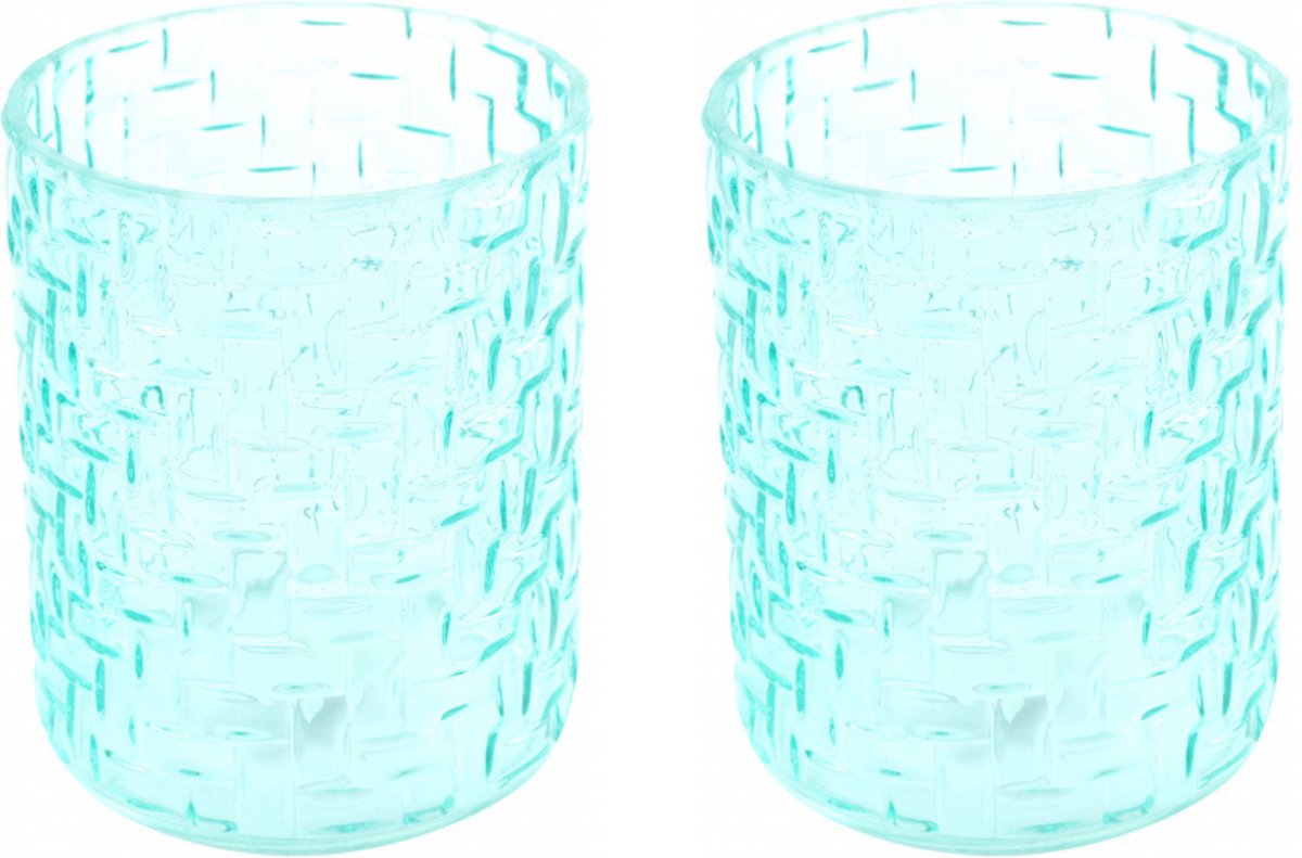 Set Countryfield Theelichthouder Luna 11,5 X 13,5 Cm Glas Cyaan - 2 stuks