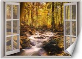 Trend24 - Behang - Raam - Forest Creek - Vliesbehang - Fotobehang Natuur - Behang Woonkamer - 140x100 cm - Incl. behanglijm