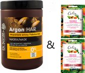 Dr. Sante Argan Hair Haarmasker, Argan olie en Keratine, voor beschadigd haar, XXL 1000ml, hair mask, Argan Oil and keratin, for demaged hair + 2 mini Celia mango en papaja intensief herstell