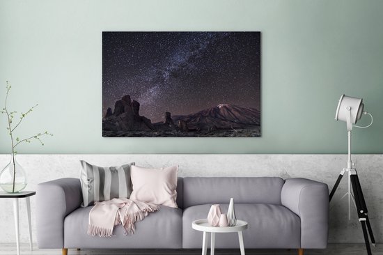 Tableau sur toile représentant le parc national du Teide avec des étoiles - 120 x 80 cm - Décoration murale