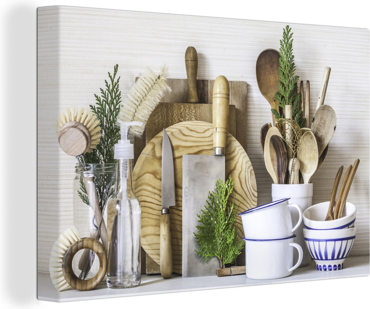 Canvas Schilderij Keuken - Kookgerei - Bestek - 30x20 cm - Wanddecoratie