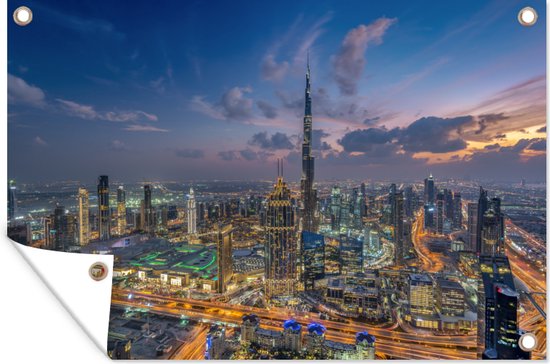 Décoration murale Skyline de Dubaï avec Burj Khalifa un soir nuageux - 180x120 cm - Poster jardin - Toile jardin - Poster extérieur