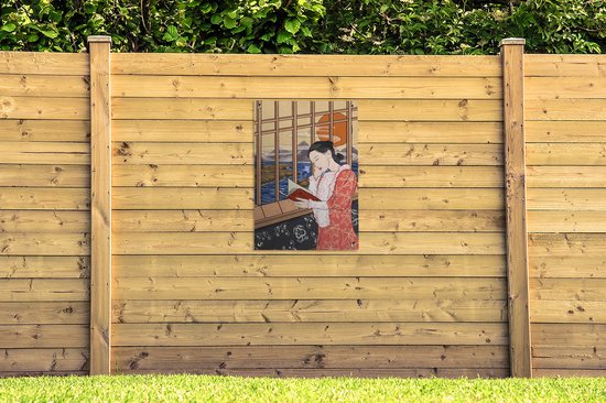 Posters de jardin extérieur dessin d'une femme lisant près de la fenêtre - 60x90 cm - Toile jardin - Affiche extérieure