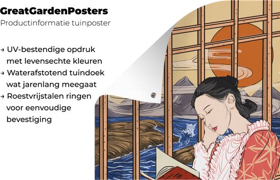 Posters de jardin extérieur dessin d'une femme lisant près de la fenêtre - 60x90 cm - Toile jardin - Affiche extérieure