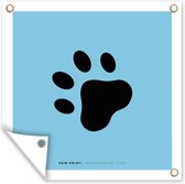 Tuin poster Illustratie van een hondenpoot op een blauwe achtergrond - 200x200 cm - Tuindoek - Buitenposter