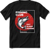 Fishing Club - Vissen T-Shirt | Grappig Verjaardag Vis Hobby Cadeau Shirt | Dames - Heren - Unisex | Tshirt Hengelsport Kleding Kado - Zwart - S