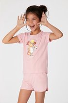 Woody pyjama meisjes - wit-roze gestreept - axolotl vis - 221-1-PZG-Z/943 - maat 140