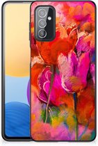 Silicone Case Geschikt voor Samsung Galaxy M52 Smartphone Hoesje met Zwarte rand Tulips