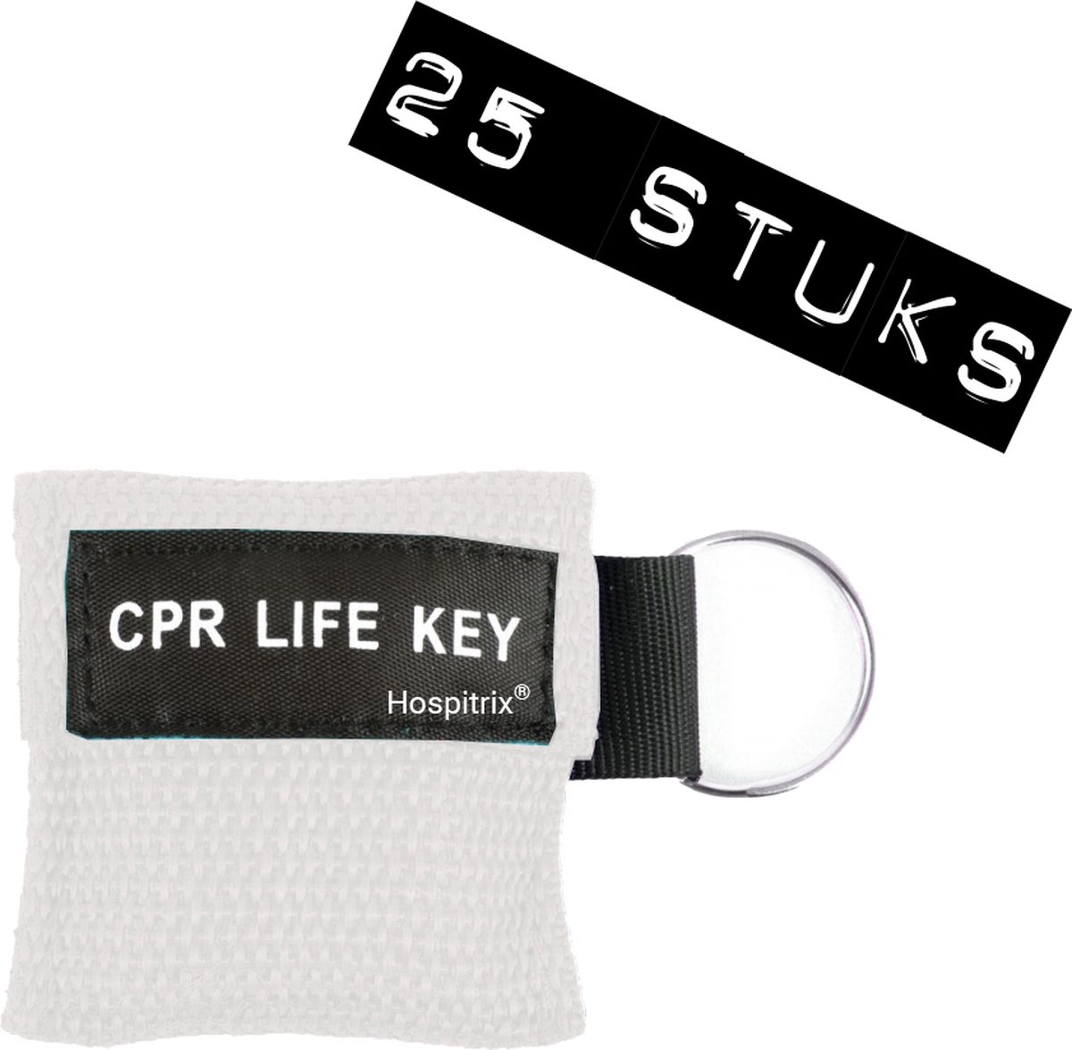 Goedkoopste 25x Pack Hospitrix Kiss of Life Sleutelhanger Wit - 5cm - CPR Masker met Wegwerp Beademingsmasker